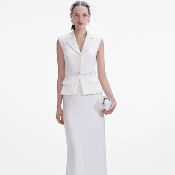 self-portrait White Crepe Maxi Dress - US12 - MSRP $670 - NWT